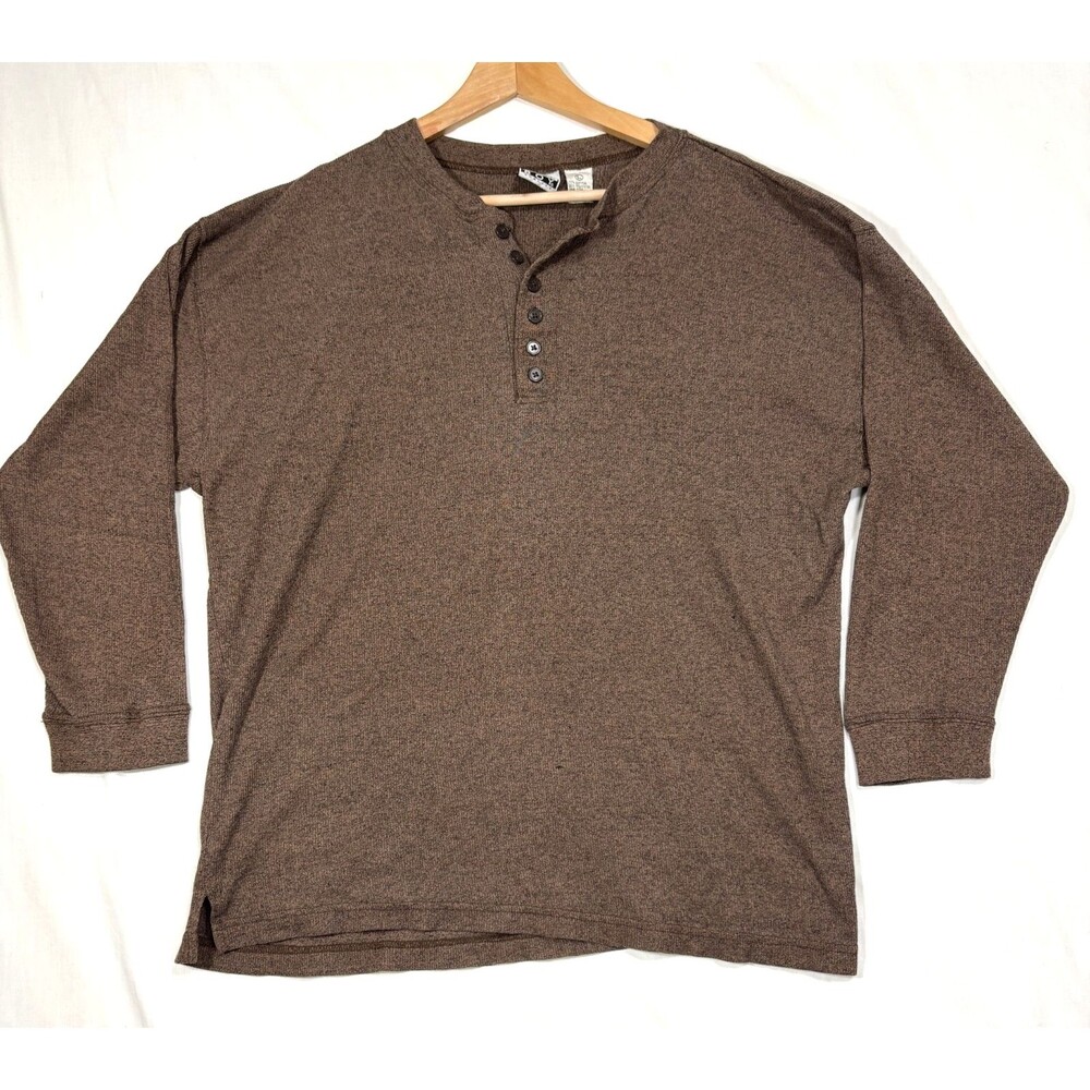Bugle Boy Henley Shirt Brown Marled Vtg 90s Casual Y2K Grunge Skater Neutral L